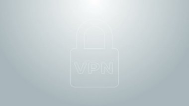 Mavi çizgi Lock VPN simgesi gri arkaplanda izole edildi. 4K Video hareketli grafik canlandırması