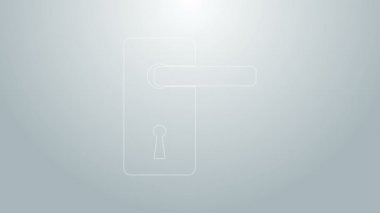 Mavi çizgi kapı kolu simgesi gri arkaplanda izole edildi. Kapı kilidi işareti. 4K Video hareketli grafik canlandırması