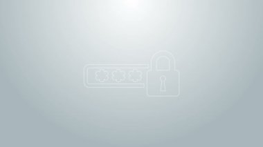 Mavi hat parola koruması ve gri arka planda izole edilmiş güvenlik erişim simgesi. Kilit simgesi. Güvenlik, güvenlik, koruma, gizlilik kavramı. 4K Video hareketli grafik canlandırması