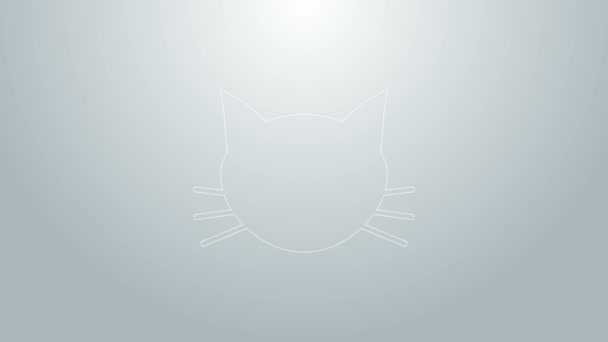 Línea azul Icono de gato aislado sobre fondo gris. Animación gráfica de vídeo 4K — Vídeos de Stock