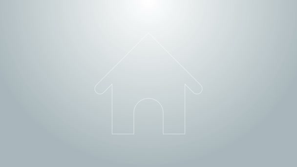 Línea azul Icono de la casa del perro aislado sobre fondo gris. Una perrera. Animación gráfica de vídeo 4K — Vídeos de Stock
