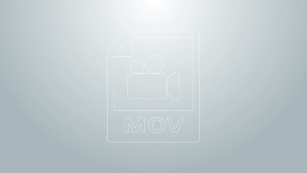 青い線MOVファイルのドキュメント。灰色の背景に隔離されたMOVボタンアイコンをダウンロードします。MOVファイルのシンボル。オーディオとビデオのコレクション。4Kビデオモーショングラフィックアニメーション — ストック動画