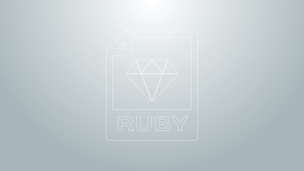 Blauwe lijn RUBY bestand document. Download robijn knop pictogram geïsoleerd op grijze achtergrond. RUBY bestand symbool. 4K Video motion grafische animatie — Stockvideo