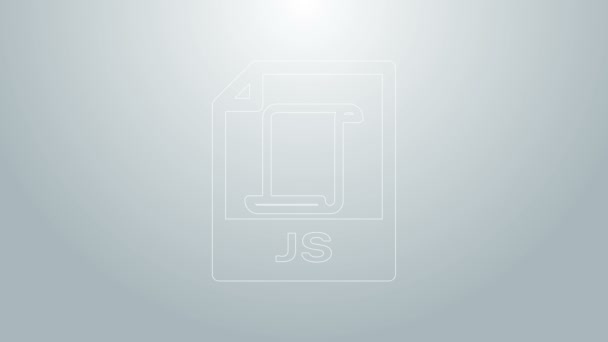 ブルーラインJSファイル文書。灰色の背景に隔離されたjsボタンアイコンをダウンロードします。JSファイルのシンボル。4Kビデオモーショングラフィックアニメーション — ストック動画