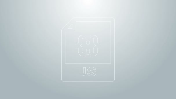 ブルーラインJSファイル文書。灰色の背景に隔離されたjsボタンアイコンをダウンロードします。JSファイルのシンボル。4Kビデオモーショングラフィックアニメーション — ストック動画