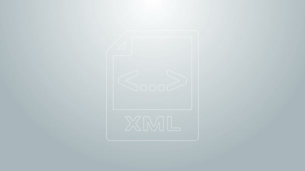 Blå linje XML fildokument. Ladda ner xml knapp ikon isolerad på grå bakgrund. XML-filsymbol. 4K Video motion grafisk animation — Stockvideo