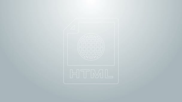 블루 라인 HTML 파일 문서. html 버튼 아이콘을 회색 배경에 분리하여 다운로드 한다. HTML 파일 심볼. 말하기 상징. 4K 비디오 모션 그래픽 애니메이션 — 비디오