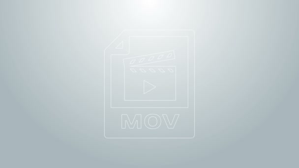 青い線MOVファイルのドキュメント。灰色の背景に隔離されたMOVボタンアイコンをダウンロードします。MOVファイルのシンボル。オーディオとビデオのコレクション。4Kビデオモーショングラフィックアニメーション — ストック動画