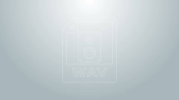 Documento de arquivo WAV linha azul. Baixar ícone de botão wav isolado no fundo cinza. WAV formato de arquivo de áudio de forma de onda para arquivos de riff de áudio digital. Animação gráfica em movimento de vídeo 4K — Vídeo de Stock