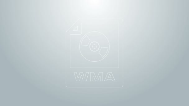 Dokument WMA souboru modré čáry. Stáhnout ikonu wma tlačítka izolované na šedém pozadí. Symbol souboru WMA. Wma music format sign. Grafická animace pohybu videa 4K — Stock video