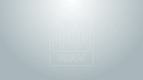 Blue line WAV file document. Download wav button icon isolated on grey background. WAV waveform audio file format for digital audio riff files. 4K Video motion graphic animation — Stock Video