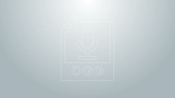 Синяя строка в файле OGG. Иконка кнопки выделена на сером фоне. Символ файла OGG. Видеографическая анимация 4K — стоковое видео