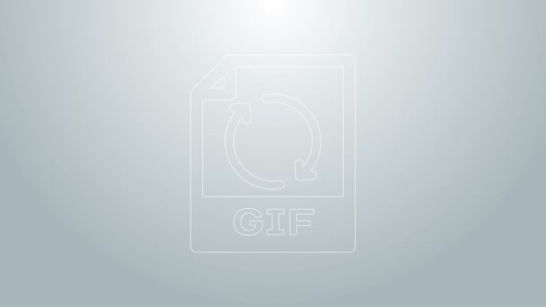 青い線のGIFファイルのドキュメント。灰色の背景に隔離されたGIFボタンのアイコンをダウンロードします。GIFファイルのシンボル。4Kビデオモーショングラフィックアニメーション — ストック動画