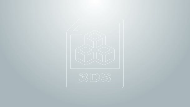 ブルーライン3DSファイルドキュメント。灰色の背景に隔離された3dsボタンアイコンをダウンロードします。3DSファイルのシンボル。4Kビデオモーショングラフィックアニメーション — ストック動画