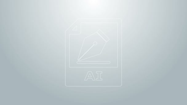 Dokument s modrou čárou AI. Stáhnout ikonu ai tlačítka izolované na šedém pozadí. Symbol souboru Al. Grafická animace pohybu videa 4K — Stock video