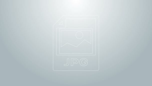 Mavi çizgi JPG dosya belgesi. Resim düğmesi simgesi gri arkaplanda izole edildi. JPG dosya sembolü. 4K Video hareketli grafik canlandırması — Stok video