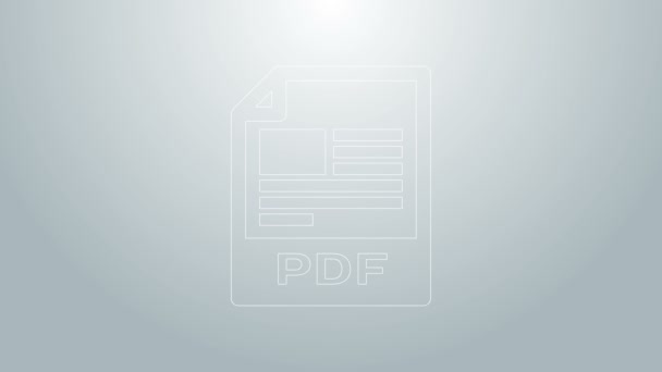 Blue line PDF file document. Download pdf button icon isolated on grey background. PDF file symbol. 4K Video motion graphic animation — Stock Video