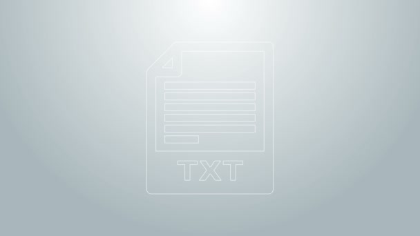 Blauwe lijn TXT bestand document. Download txt knop pictogram geïsoleerd op grijze achtergrond. Tekst bestandsextensie symbool. 4K Video motion grafische animatie — Stockvideo