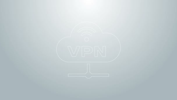 青線VPNネットワーククラウド接続アイコンは灰色の背景に隔離されています。社会技術。クラウドコンピューティングの概念。4Kビデオモーショングラフィックアニメーション — ストック動画