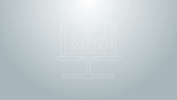 Blauwe lijn VPN Computer netwerk pictogram geïsoleerd op grijze achtergrond. Laptop netwerk. Internetverbinding. 4K Video motion grafische animatie — Stockvideo