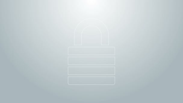 Kék vonal Lock ikon elszigetelt szürke háttér. Lakat jel. Biztonság, biztonság, védelem, adatvédelem. 4K Videó mozgás grafikus animáció — Stock videók