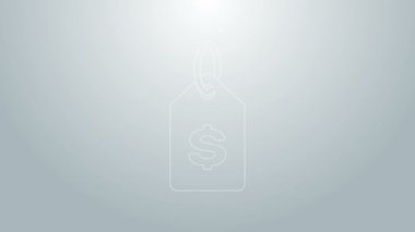 Gri arkaplanda dolar simgesi olan mavi çizgi Price etiketi. Rozet fiyatına. Dolar sembollü indirim. Reklam etiketi indirimi. 4K Video hareketli grafik canlandırması