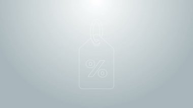 Mavi çizgi indirimli etiket simgesi gri arkaplanda izole edildi. Etiket alışverişi. Özel teklif işareti. İndirim kuponları sembolü. 4K Video hareketli grafik canlandırması