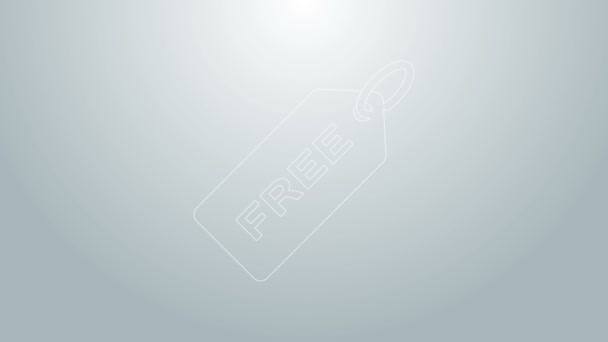 Línea azul Etiqueta de precio con una inscripción Icono libre aislado sobre fondo gris. Insignia por precio. Descuento de etiqueta promocional. Animación gráfica de vídeo 4K — Vídeo de stock