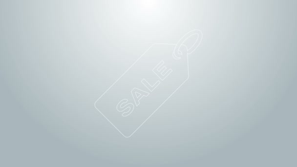 Linha azul Etiqueta de preço com uma inscrição Ícone de venda isolado em fundo cinza. Distintivo por preço. Desconto de marca promocional. Animação gráfica em movimento de vídeo 4K — Vídeo de Stock