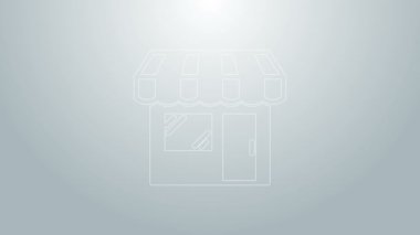 Mavi Hat Alışveriş Binası ya da market simgesi gri arka planda izole edildi. Dükkan inşaatı. 4K Video hareketli grafik canlandırması