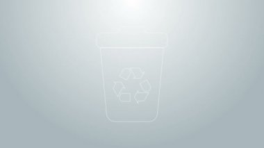 Geri dönüşüm sembolü simgesi gri arkaplanda izole edilmiş mavi çizgi geri dönüşüm kutusu. Çöp kutusu simgesi. Çöp kutusu tabelası. Geri dönüşüm sepeti işareti. 4K Video hareketli grafik canlandırması