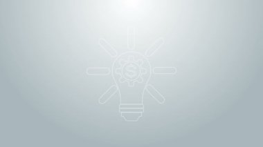 Mavi çizgi lambası, içinde ekipman ve dolar sembolü olan gri arka planda izole edilmiş bir sembol. Fintech yenilik konsepti. 4K Video hareketli grafik canlandırması