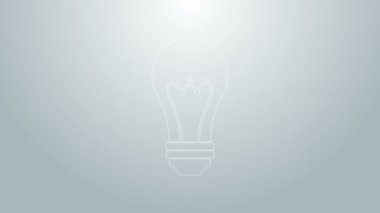 Mavi çizgi ampul simgesi gri arkaplanda izole edildi. Enerji ve fikir sembolü. Lamba elektrikli. 4K Video hareketli grafik canlandırması