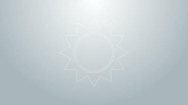 Mavi çizgi Sun simgesi gri arkaplanda izole edildi. 4K Video hareketli grafik canlandırması