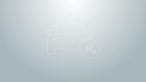 Modrá čára Ikona vodíkové auto izolované na šedém pozadí. Staniční znak H2. Vodíkové palivové články auto ekologické prostředí příznivé nulové emise. Grafická animace pohybu videa 4K — Stock video