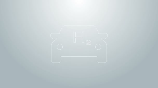 Blaue Linie Wasserstoff Auto Symbol isoliert auf grauem Hintergrund. H2-Stationsschild. Wasserstoff-Brennstoffzellenauto umweltfreundlich Null-Emission. 4K Video Motion Grafik Animation — Stockvideo