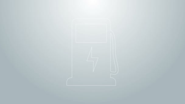 Blue line Electric car charging station icon isolated on grey background. Eco electric fuel pump sign. 4K Video motion graphic animation — Stock Video