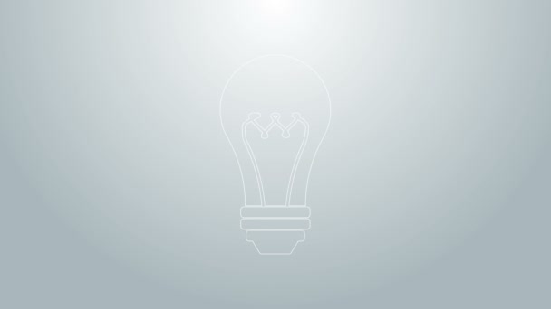 Blaue Linie Glühbirnen-Symbol isoliert auf grauem Hintergrund. Energie und Ideensymbolik. Lampe elektrisch. 4K Video Motion Grafik Animation — Stockvideo