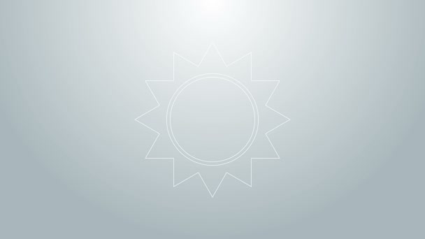 Icono de Sol de línea azul aislado sobre fondo gris. Animación gráfica de vídeo 4K — Vídeos de Stock
