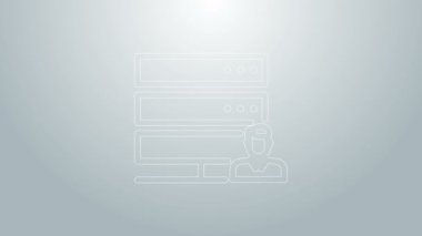 Mavi çizgi müşteri hizmetleri sunucusu simgesi gri arkaplanda izole edildi. Erkek operatörle teknik destek konsepti. Çağrı merkezi işareti. 4K Video hareketli grafik canlandırması