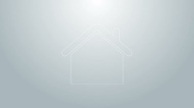 Mavi çizgi ev simgesi gri arka planda izole edildi. Ev sembolü. 4K Video hareketli grafik canlandırması