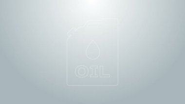 Mavi çizgi Plastik kutu motor makine yağı ikonu gri arka planda izole edildi. Benzin bidonu. Yağ değiştirme ve onarım servisi. Motor yağı işareti. 4K Video hareketli grafik canlandırması