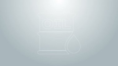 Mavi çizgili yağ varili ikonu gri arka planda izole edildi. Yağ bidonu. Bilgi grafikleri, yakıt, endüstri, güç, ekoloji için. 4K Video hareketli grafik canlandırması
