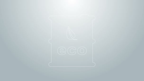 블루 라인 바이오 연료 통 아이콘 회색 배경에서 분리. Ecobio 와 canister 입니다. 녹색 환경 과 재활용. 4K 비디오 모션 그래픽 애니메이션 — 비디오