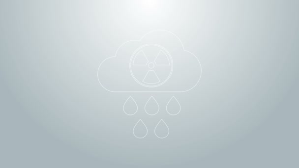 Línea azul Icono de lluvia ácida y nube radiactiva aislado sobre fondo gris. Efectos de la contaminación atmosférica tóxica sobre el medio ambiente. Animación gráfica de vídeo 4K — Vídeos de Stock