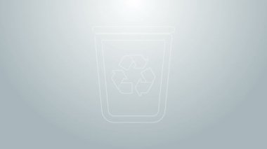Geri dönüşüm sembolü simgesi gri arkaplanda izole edilmiş mavi çizgi geri dönüşüm kutusu. Çöp kutusu simgesi. Çöp kutusu tabelası. Geri dönüşüm sepeti işareti. 4K Video hareketli grafik canlandırması