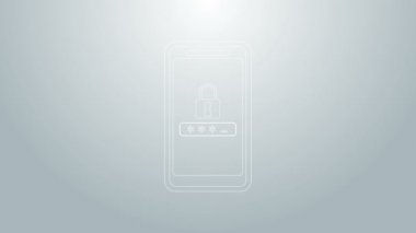Mavi hat cep telefonu ve şifre koruma simgesi gri arkaplanda izole edildi. Güvenlik, güvenlik, kişisel erişim, kullanıcı izni, mahremiyet. 4K Video hareketli grafik canlandırması