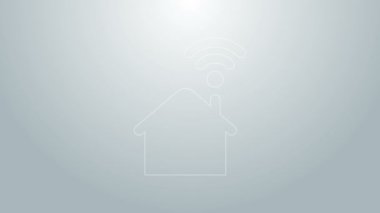 Gri arkaplanda kablosuz ağ ikonu olan akıllı ev. Uzaktan kumanda. 4K Video hareketli grafik canlandırması