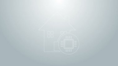 Mavi çizgi Akıllı ev simgesi gri arkaplanda izole edildi. Uzaktan kumanda. 4K Video hareketli grafik canlandırması
