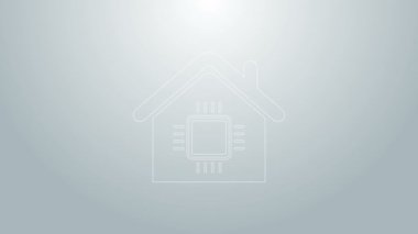 Mavi çizgi Akıllı ev simgesi gri arkaplanda izole edildi. Uzaktan kumanda. 4K Video hareketli grafik canlandırması